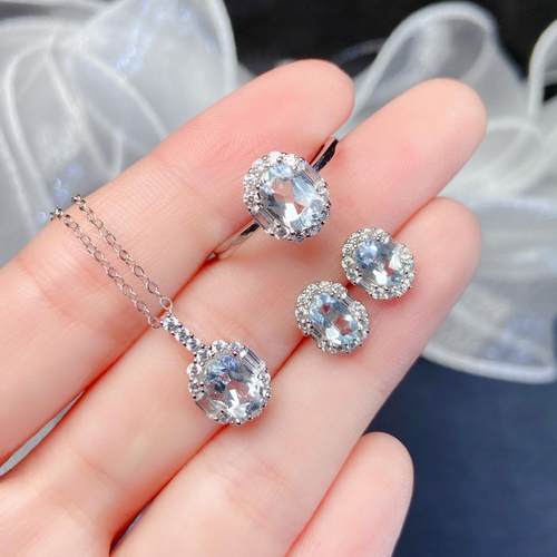 海蓝宝套装天然项链时尚简约通勤