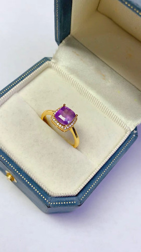 [地质大学]天然斯里兰卡无烧紫蓝宝石戒指925纯银镶嵌百搭礼物