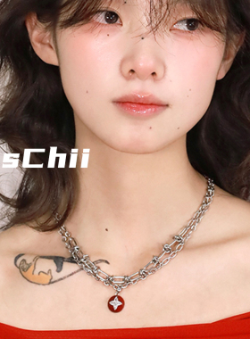 双层叠戴项链韩式十字星红色精致锁骨链饰品女高级感气质轻奢