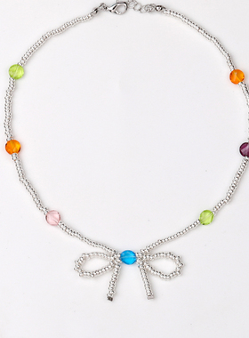 西迟蝴蝶结碎银子项链