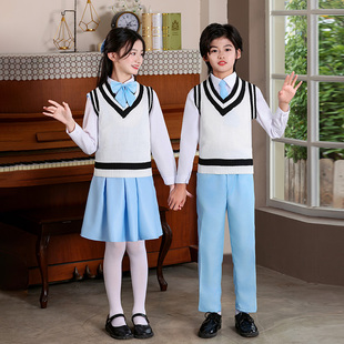 儿童合唱服针织马甲套装冯琳同款英伦风中小学生朗诵班服秋冬加绒