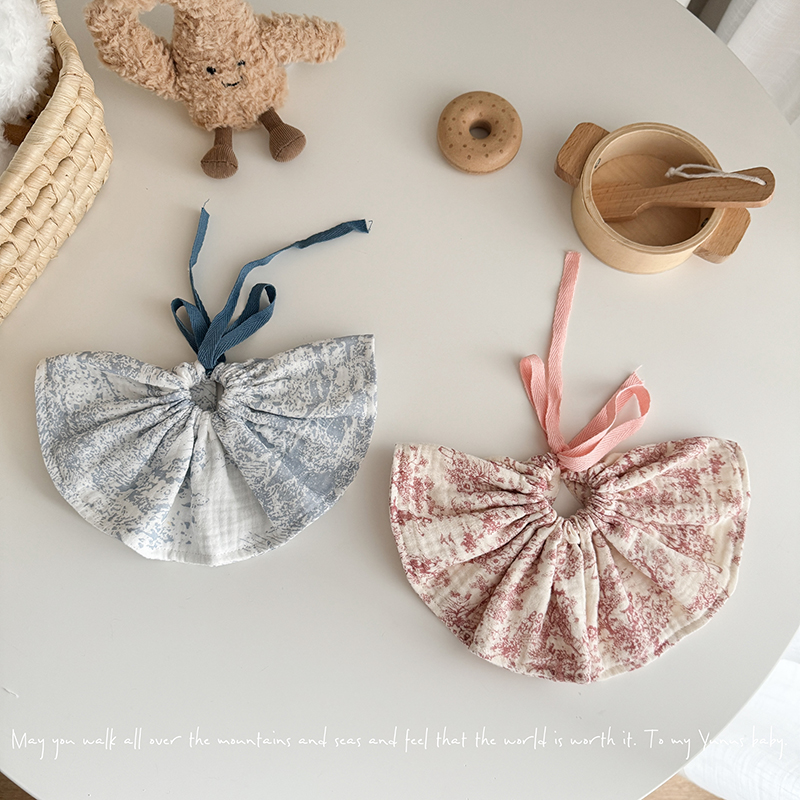 抽绳款式新生儿宝宝婴儿纱布纯棉口水巾调节小围嘴ins韩系风0-2岁