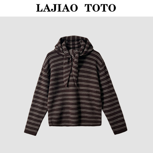 LAJIAO TOTO【咖条拉绒】100山羊绒条纹女士拉绒羊绒衫#260389004
