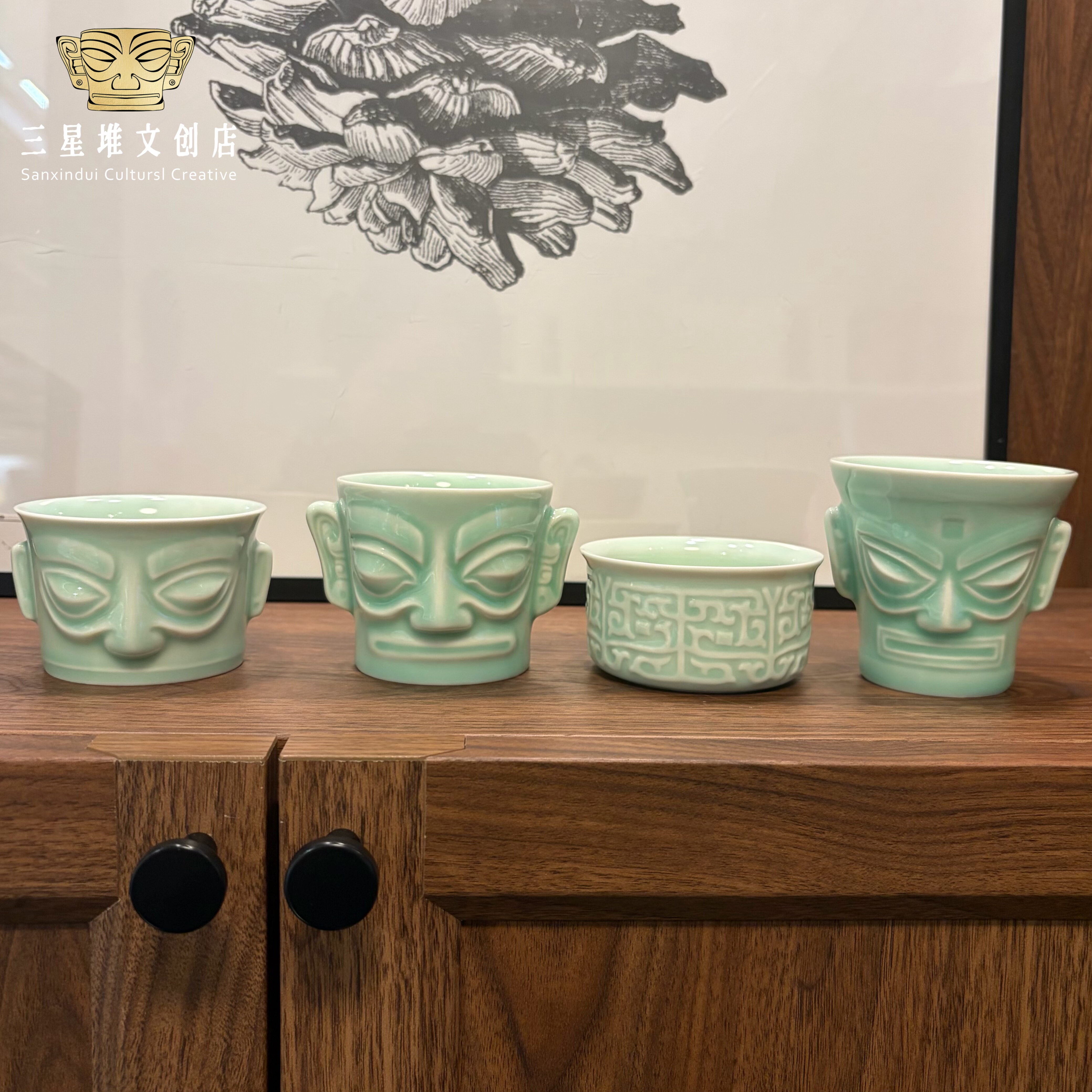 三星堆陶瓷杯喝茶杯个人品茗单杯主人杯四川旅游纪念品伴手礼送人