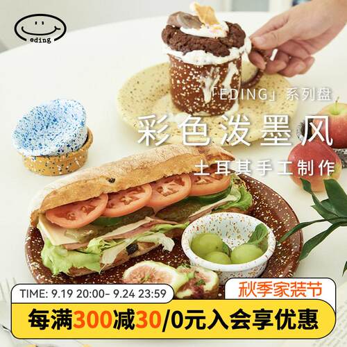 韩国进口Eding搪瓷早餐沙拉甜品盘晚餐盘子蘸料碟露营珐琅餐具女