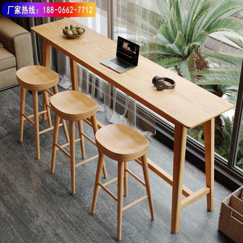 原木色高脚桌长条窄桌阳台简约现代靠墙桌椅组合实木吧台桌椅家用,商业/办公家具,酒吧台,淘宝优惠券,粉丝福利购,淘宝优惠卷