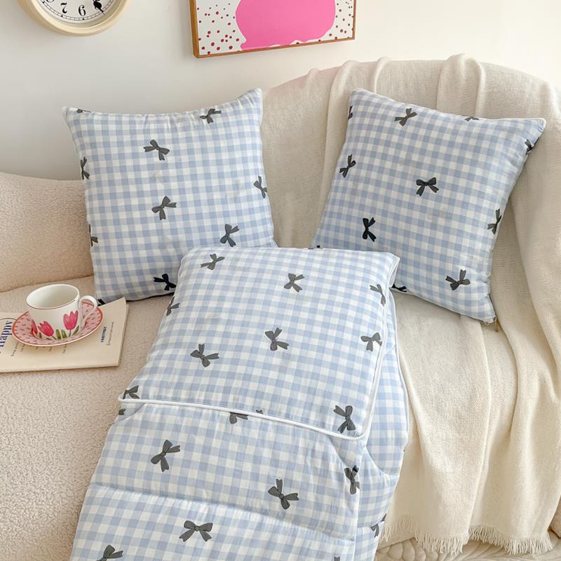 纯棉水洗棉蝴蝶结抱枕被子二合一办公室午睡毯子车载车用护腰靠垫