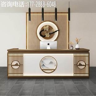 吧台新中式收银台茶楼前台店铺小型店铺实木柜台饭店前台桌接待台