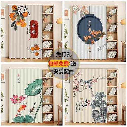 书柜防尘帘柜子遮挡帘免打孔书架柜帘魔术贴挂帘轨道式杂物柜布帘