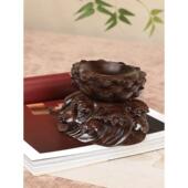 实木根雕水莲花20240705底座文玩核桃水晶球檀木底托黑可旋转球形