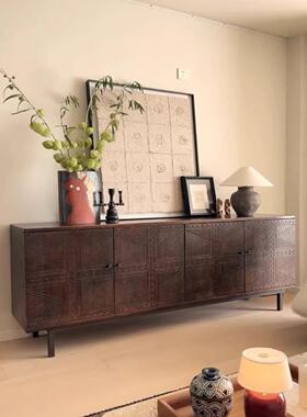 北欧覆古旧餐具柜高华雕刻全实木入口柜简单轻豪华储物柜储物柜