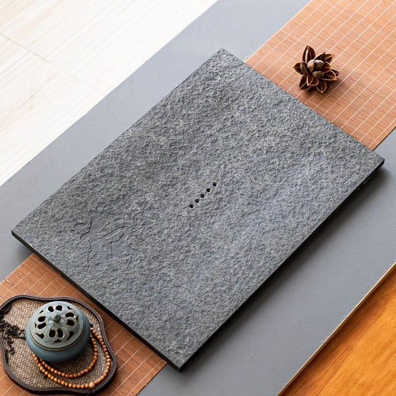 乌金石茶盘定制嵌入式火烧石板茶桌中间空位内嵌式漏水面板盖更换