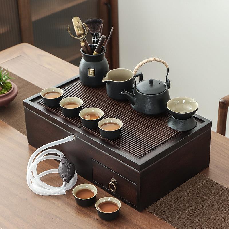 大号多功能收纳盒可排水茶盘茶台功夫茶具套组茶杯家用简约茶托盘