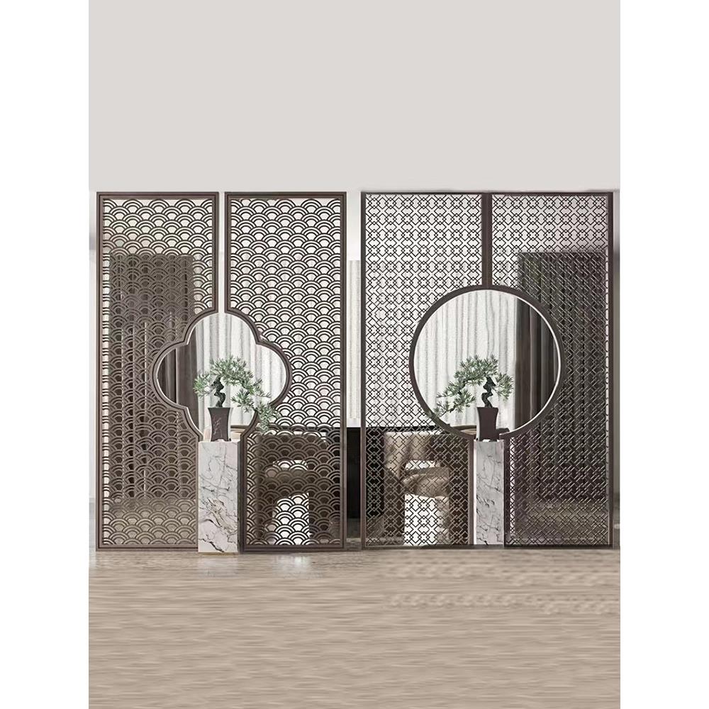 不锈钢金属屏风定制轻奢钛金隔断客厅玄关镂空雕花新中式格栅装饰