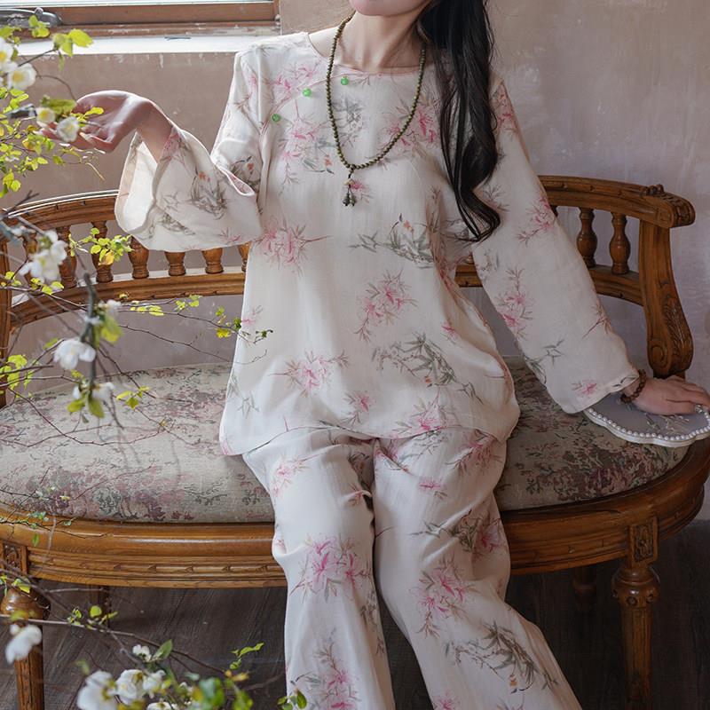 新中式睡衣套装女士竹纤维棉纱布汉服国风家居服2025年春秋季新款