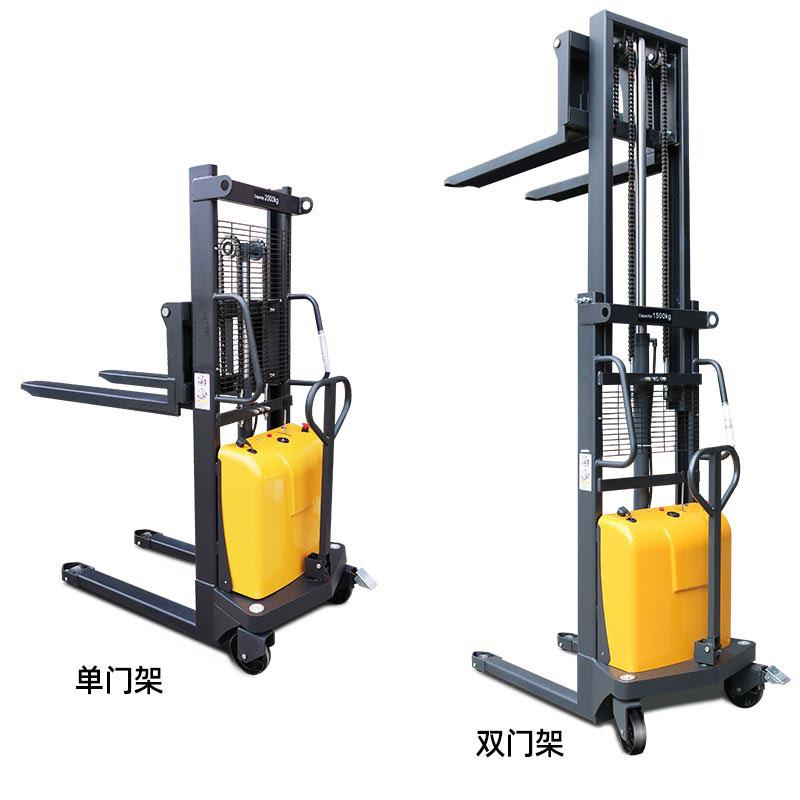 半电动堆高车液压升降仓储叉车1T2T小型升降机升高车堆垛电瓶铲车