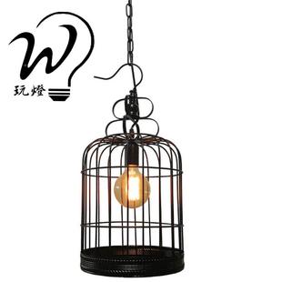 美式 灯工业过道楼梯阳l台创意284具oft古餐厅吧复台铁艺鸟笼吊灯