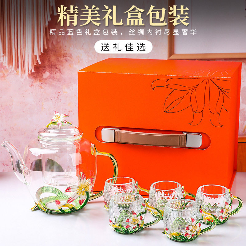 2025新款珐琅彩茶具家用耐高温水壶功夫轻奢高级感玻璃泡茶壶礼盒,餐饮具,花草茶具,淘宝优惠券,粉丝福利购,淘宝优惠卷