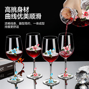 创意红酒杯珐琅彩红蓝绣球款 高脚杯家用高端红葡萄酒杯高级醒酒器