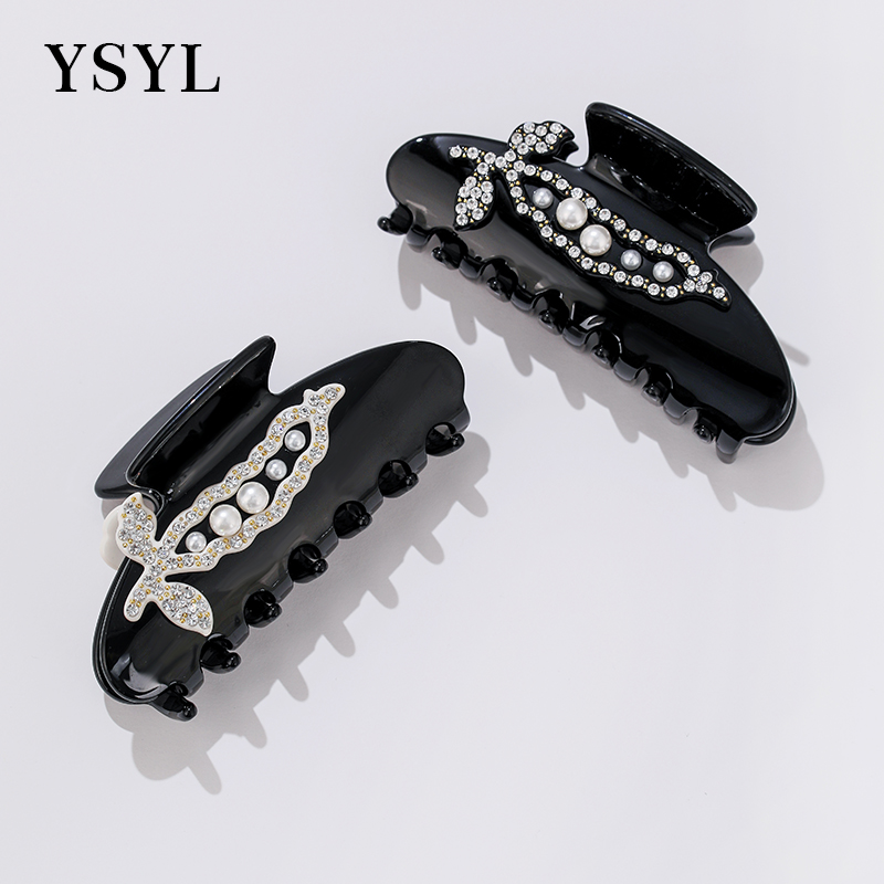 法式高级感盘发珍珠镶钻发夹醋酸发饰发抓鲨鱼夹发箍夹子弹簧夹