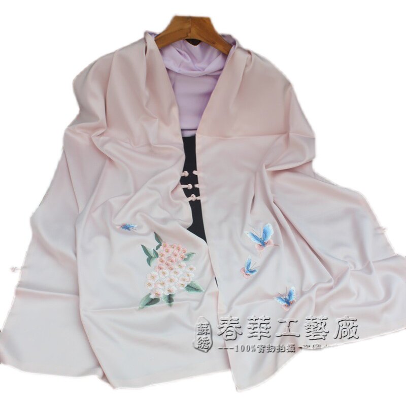 真丝绣花桑蚕丝女丝巾百搭苏绣旗袍盘扣披肩外搭妈妈秋冬送礼围巾