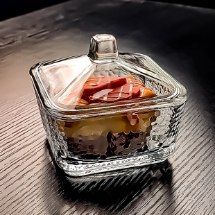 水晶玻璃碗方形小碗带盖小菜四方水果干果盘糖果罐收纳盒容器器皿