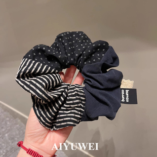 韩系设计感花纹拼接发圈质感布艺黑灰色头绳发饰不伤发大肠圈发绳