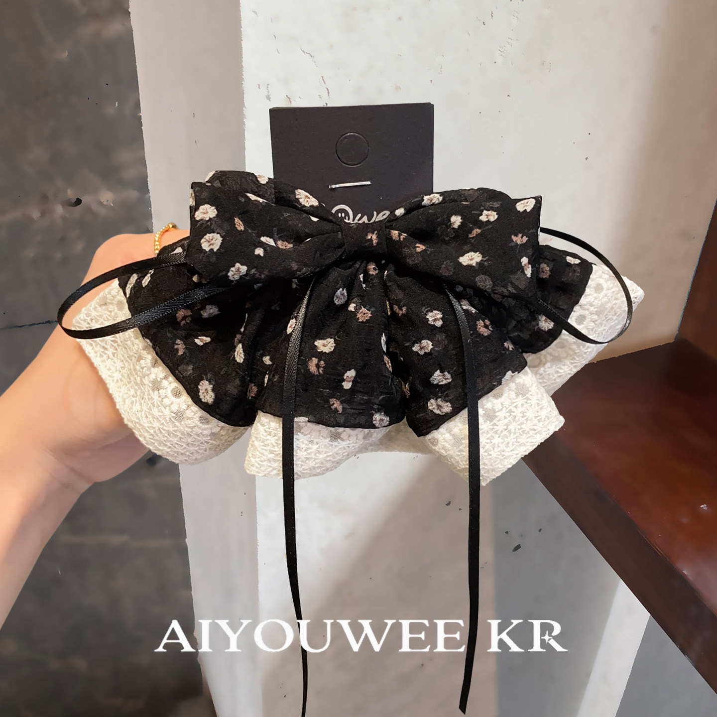 法式碎花蕾丝蝴蝶结裙摆发夹女高级感百搭飘带后脑勺弹簧夹发饰
