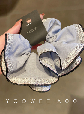 中式复古刺绣发圈传统蓝灰色布艺肠圈头绳2025新款气质扎头发绳女