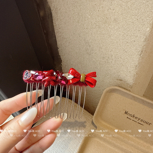 高级感优雅红色发卡倒插梳韩系百搭气质碎发刘海夹束发发插头饰女