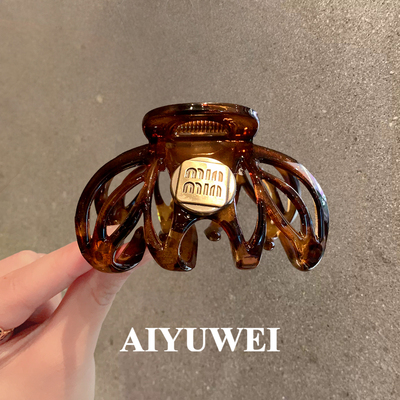 韩版复古玳瑁醋酸抓夹min标盘发夹2025新款发量多南瓜半扎鲨鱼夹