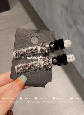 韩系高品质发夹灰毛毛侧边夹精致水钻小熊min一字夹刘海夹鸭嘴夹