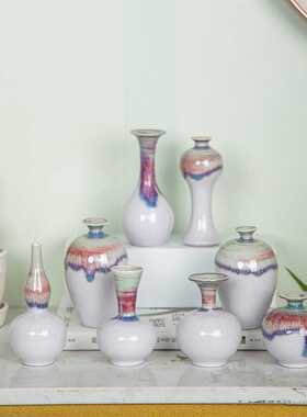 清新摆件公室陶瓷装饰手工办公白色器办公室窑变制作迷你花高级景