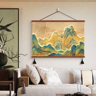 千里江山图厨房餐厅背景墙装饰画新中式电表箱遮丑挂画茶室山水画