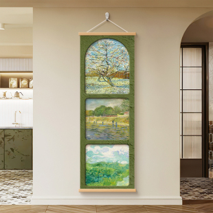 莫奈梵高世界名画装 饰画中古复古风客厅进门走廊玄关挂画民宿壁画