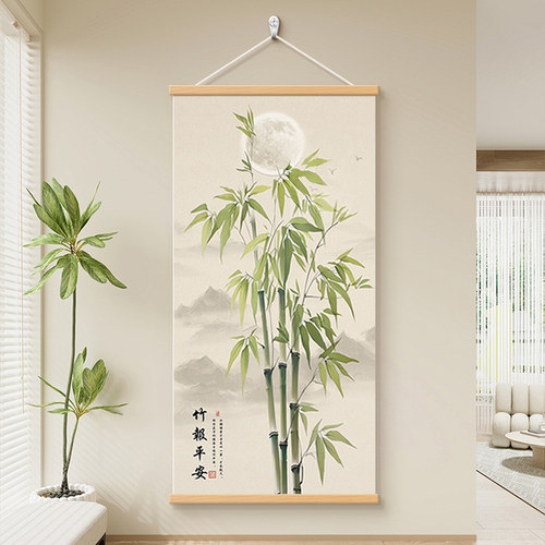 新中式玄关装饰画竹报平安挂画