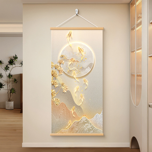 现代轻奢入户玄关装饰画九鱼图客厅走廊高级感挂画银杏叶寓意壁画