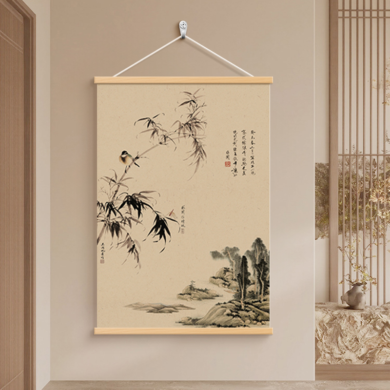 宋代美学客厅装饰画禅意国风山水画茶室书房挂画新中式花鸟图壁画图片