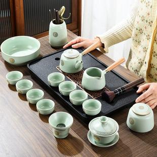 陶瓷茶杯家用可养开片办公会客整套泡茶神器 高端汝窑功夫茶具套装
