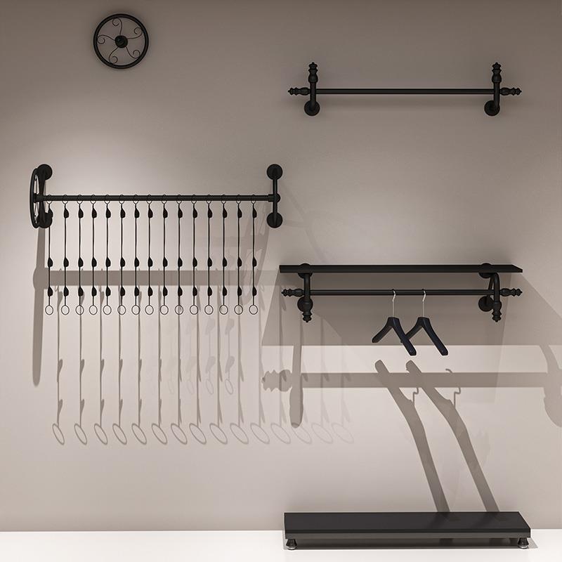 服装店展示架上墙铁艺黑色衣服货架组合专用陈列架女装店铺挂衣架