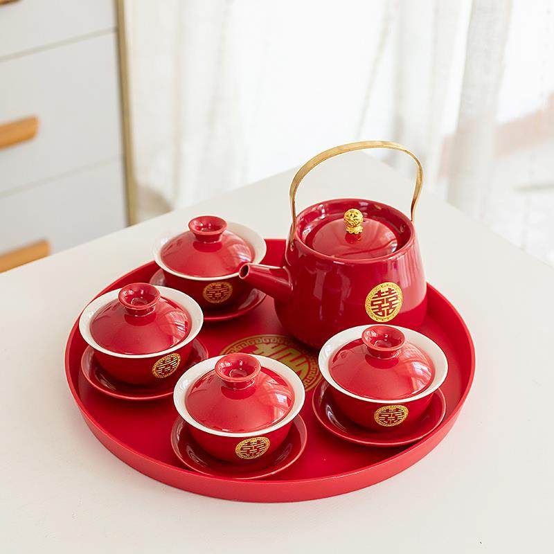 改口敬茶杯结婚茶具套装家用喜碗敬茶碗敬茶壶送新人嫁妆新婚礼物