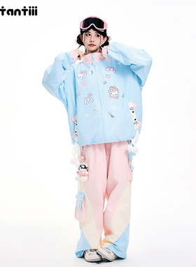 热恋小蚂蚁滑雪服套装女加绒kt凯蒂猫外套甜美可爱单双板防水长裤