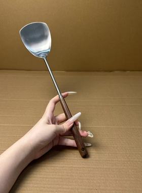 304不锈钢胡桃木小锅铲炒菜铲子家用小锅厨房防烫迷你小锅铲