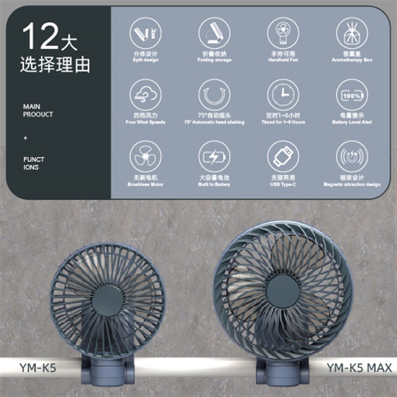 威拉斯磁吸折叠扇学生宿舍办公室USB小夹扇O户外露营收纳充电风扇