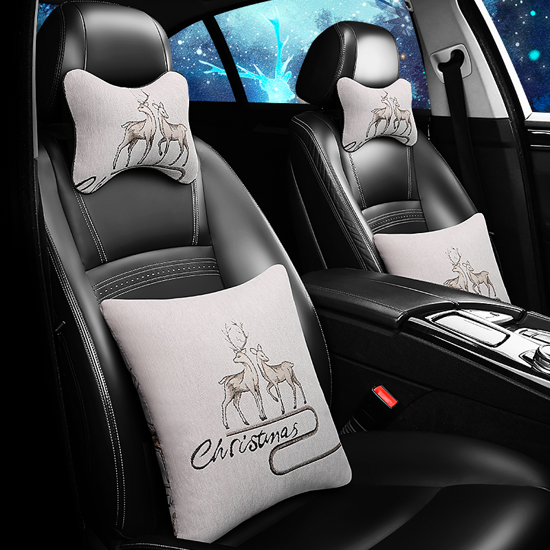 汽车抱枕四件套h靠枕车头枕车内枕头车用一对靠垫颈枕车载腰靠套