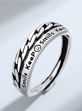 组合叠戴戒指男士单身戒复古嘻哈开口指环个性潮流防泰银极乐