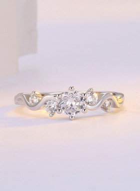 韩国风韩版新款单排戒蜿蜒40分戒指尾戒指环女简单花边蕾丝钻戒