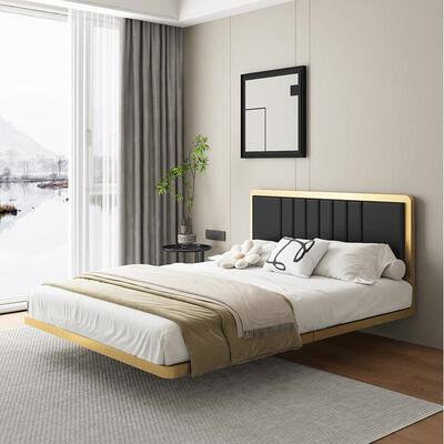 不锈钢304悬浮床主卧床1.8米双人床架1.5米单人带床头软靠钢架床