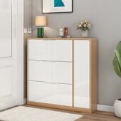 实木超薄鞋 柜家用门口窄17cm入户翻斗一体靠墙玄关柜烤漆白色鞋 架