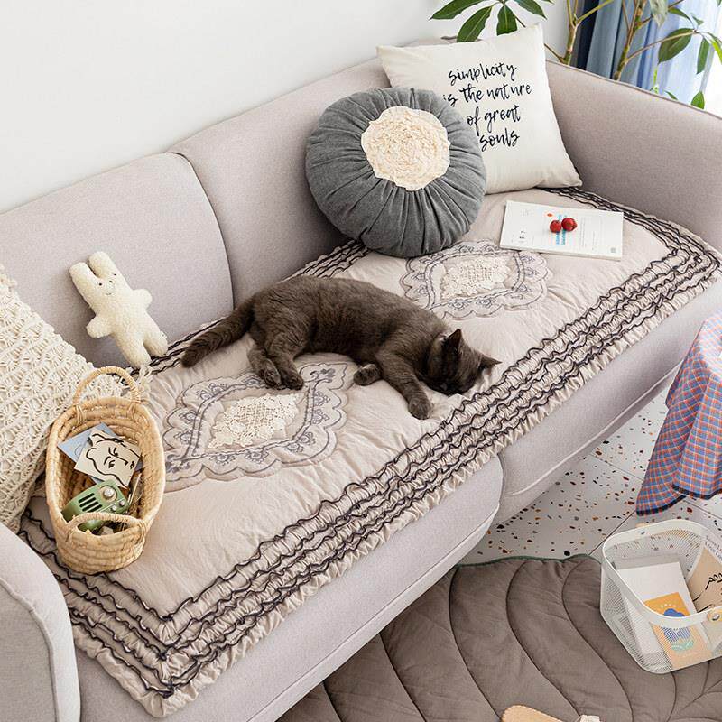 韩式高档刺绣水洗棉沙发垫布艺坐垫 三人座简约现代四季皮沙发巾